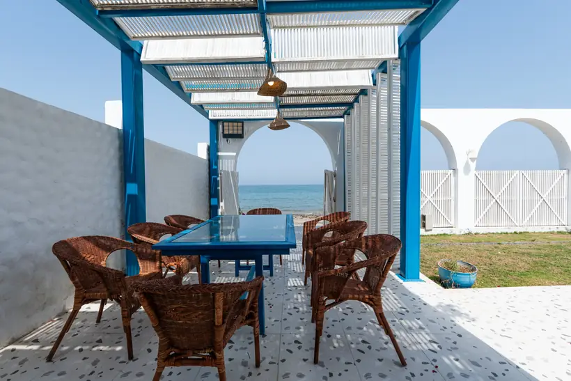 Blue pergola terrace