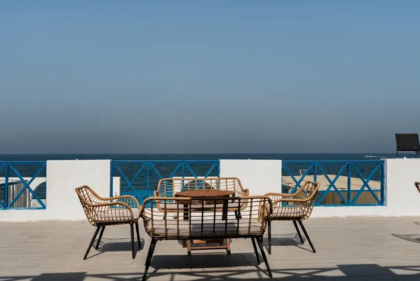 Terrace seating facing the sea