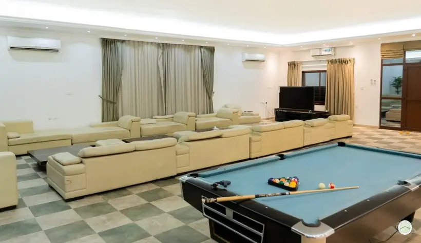 Living room with pool table