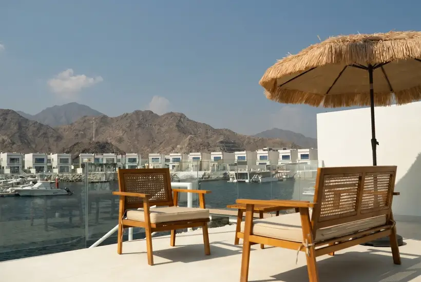 Shaded terrace by the water