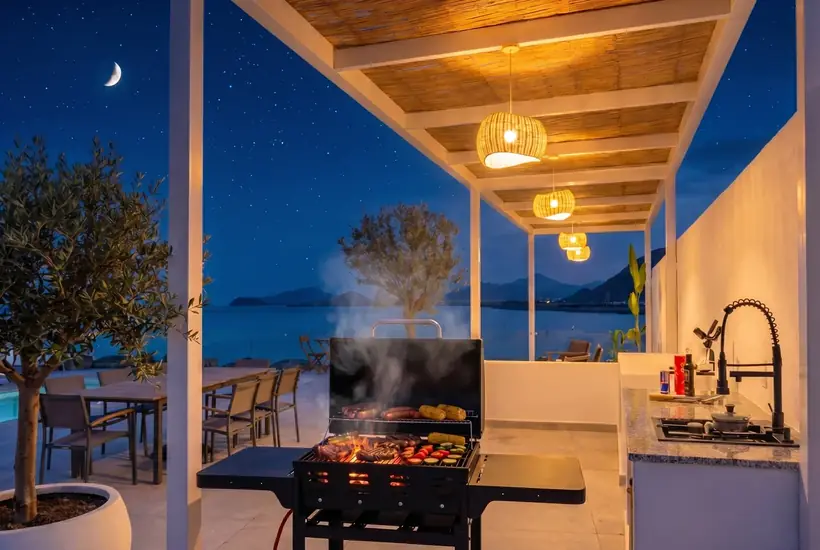 BBQ on the terrace at night, sea view