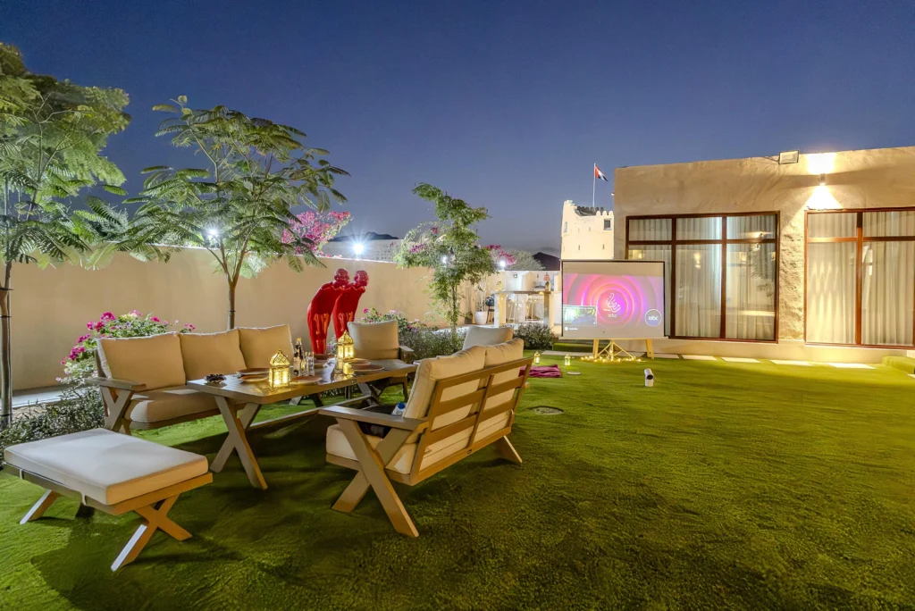 mountain land villa at night